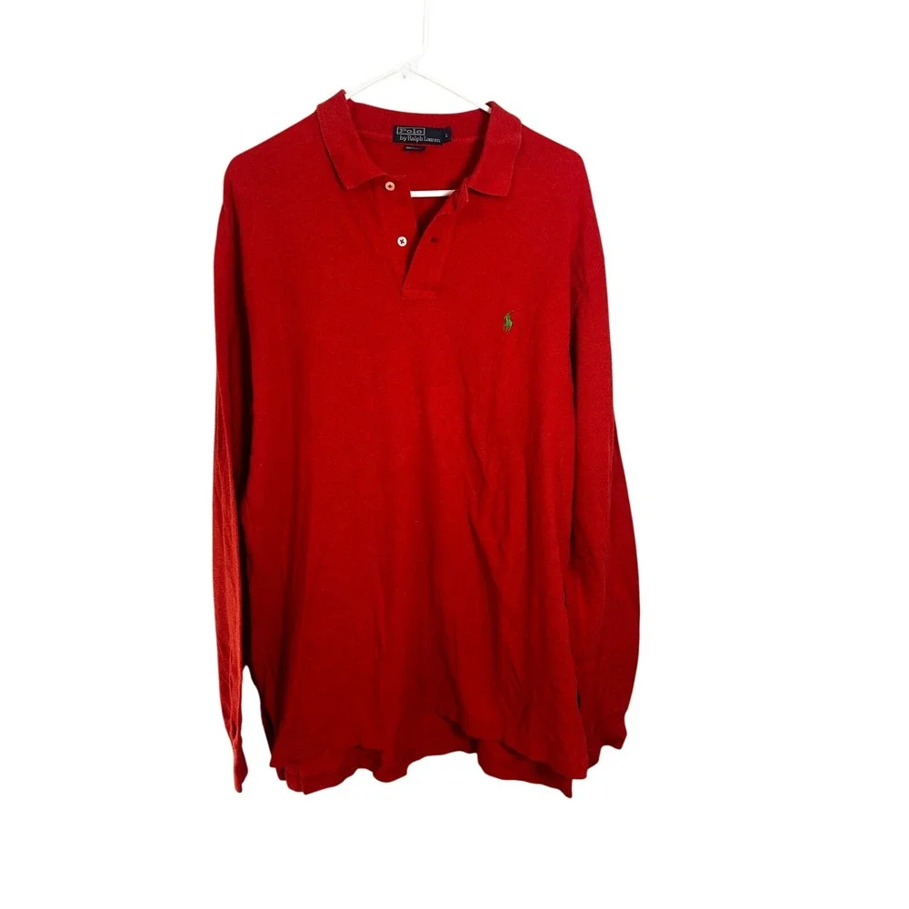 Polo Ralph Lauren‎ Mens Vintage Long Sleeve Polo Shirt Red Cotton Large L